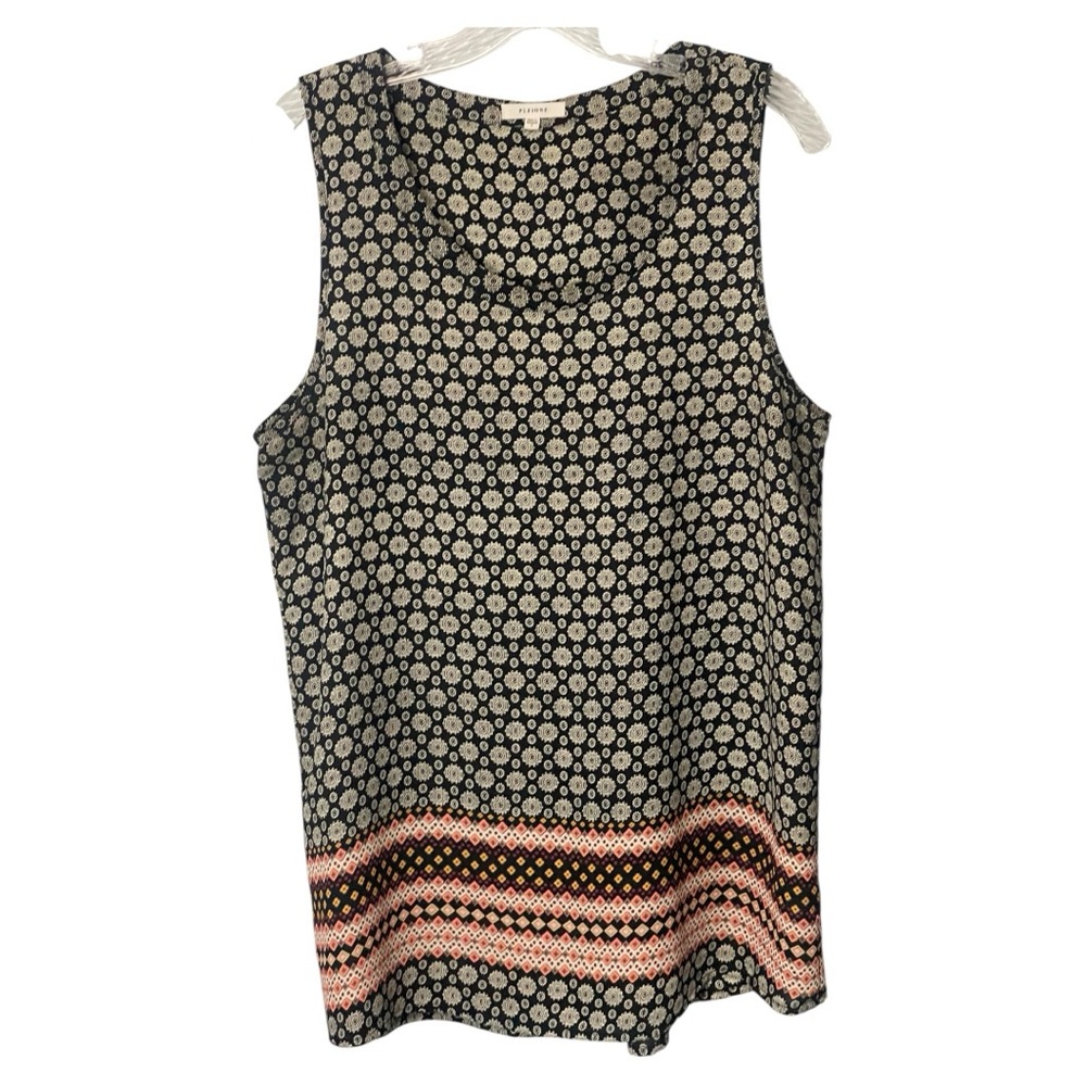 Pleione Black and Cream Patterned Top